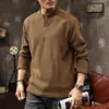 Camiseta de manga larga con media cremallera y tejido gofrado para hombre, estilo primavera y otoño, talla grande, marca de tendencia retro americana, top casual holgado