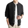 Cárdigan de punto de manga larga para hombre, mezcla de lana, estilo "old money" para otoño e invierno, sin cuello, chaqueta suéter sencilla, en stock