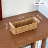 Bandeja Tejida de Mimbre Sintético Cesta de Pan Tejida a Mano Cafetería Casa Bandeja para el Hogar Asa de Madera Oreja Extraíble Cuenco Plato de Fruta para la Sala de Estar