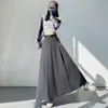 Falda Plisada Gris Oscuro para Mujer, de Cintura Alta, Adelgazante, Fluida, Falda Larga tipo Paraguas con Cinturón Incluido