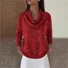 2026 Estação Independente de Roupas Femininas Transfronteiriças Amazon Outono/Inverno Cor Sólida Tricô Lantejoula Manga Longa Top Suéter