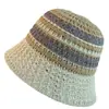 Chapéu de Pescador Tricotado Listrado de Verão com Recortes para Mulheres, Chapéu Protetor Solar para Férias na Praia, Chapéu Balde Fashionável Versátil Respirável