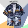 Camisa Floral Tailandesa de Playa para Hombre de Manga Corta Ins Guapo Verano Estilo Hong Kong Retro Hawaiana Seda de Hielo Camisa de Playa Moderna