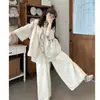 Conjunto de Verão Retro Japonês Três Peças Colete Saia Ampla Calça Feminino Novo Manga Curta Camisa Xadrez em Camadas Perna Larga Roupa Casual