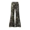 Calça flare camuflada masculina, marca de moda de rua estilosa com estampa de letra pentagrama, calça casual única