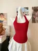 Top de tirantes liso de color para chica atractiva para mujer, con espalda descubierta, fruncido, ajustado, favorecedor, sin mangas, versátil para trajes