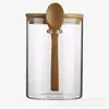 Pote de Vidro Selado Personalizado Resistente ao Calor para Uso Doméstico, Pote para Armazenamento de Grãos de Café com Colher de Madeira, Frasco de Temperos, Pote de Armazenamento de Alimentos para Cozinha