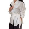 Dongdaemun 2026 Principios de Otoño Nuevo Diseño Elegante Estilo Francés Cuello Solapa Un Botón Cinturón de Corbata Camisa Adelgazante para Mujer