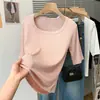 Nueva camiseta de punto fino acanalado de verano diseño estilo coreano para mujer, corte ajustado, versátil, cuello redondo, manga tres cuartos