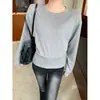 Camiseta de Manga Longa Grossa com Forro de Lã, Gola Redonda, Cor Sólida, Estilo Coreano, Cor Pencil Berry, para Mulheres, Outono e Inverno, com Design Acinturado, Peça Versátil
