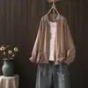 Cardigan de Hilo de Algodón con Cuello Alto y Estampado Floral Pequeño, Camisa de Manga Larga para Mujer 2025 Otoño Casual Ajustada Chaqueta Top