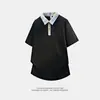 Camisa Polo Color Block Estilo Americano com Toque Fresco, Manga Curta de Verão Masculina de Alta Qualidade Resistente Ombro Caído Solta Secagem Rápida Camiseta