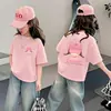 Ropa para Niños Camiseta de Manga Corta para Niñas Algodón Puro 2026 Nuevo Dibujo Animado Ropa de Verano Top Estampado de Manga Media para Niños Medianos y Grandes Ins
