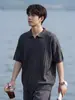 Camiseta de Punto de Manga Corta con Cuello de Gaviota Estilo Old Money para Hombre, Edición de Verano, Camisa Polo de Color Sólido de Alta Gama con Parte Superior de Textura Acanalada