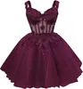 Vestido de Noche Europeo y Americano Transfronterizo Encaje Pesado Bordado Tirantes Finos Corsé Falda Corta Abullonada Vestido de Fiesta Banquetes para Mujer