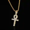 Joias de Hip-Hop Populares Europeias e Americanas Colar Sólido de Zircônia Ankh Pingente Pequeno de Chave Ankh Cruz Corrente