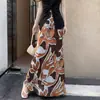 Saia de chifon estampada cor de café estilo retrô para mulheres, saia elegante de verão estilo sereia justa com bordado azul