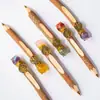 Caneta Esferográfica de Madeira Maciça com Pedra Natural Cristalizada Triturada e Resina Coruja Suporte de Caneta de Madeira Original Ornamento de Decoração de Cristal Venda por Atacado