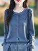 Cárdigan de Punto de Lana Peinada Nueva Llegada Primavera y Otoño Color Sólido Cuello Redondo Moda Diseño de Top con Hot-Drilling Abrigo Suéter