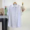 2026 Nueva Camisa Larga de Manga Larga para Mujer Estilo Coreano a Rayas con Cuello, Ropa de Protección Solar, Ropa de Algodón para Mujer