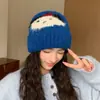 Gorro tejido estilo coreano con cabeza de perro, lindo gorro de lana, nuevo gorro tejido grueso de otoño/invierno, gorro a prueba de viento, gorro cálido para clima frío
