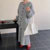 Conjunto de Tricô para Mulheres no Outono e Inverno Novo Estilo Cardigan Suéter Reversível de Botão Único Saia de Comprimento Médio Conjunto Casual de Duas Peças para Mulheres