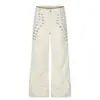 Pantalones holgados de pierna ancha para hombre con un estilo de moda urbana, que presentan diseños de cuentas y remaches metálicos, pantalones casuales únicos y ligeramente acampanados