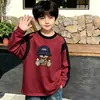 Camiseta de manga larga de algodón puro para niños, moda de primavera y otoño, capa base para niños, cuello redondo de dibujos animados, top holgado estampado versátil, camiseta moderna
