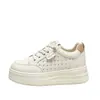Sapatos de couro genuíno com sola plataforma de 7 cm para aumentar a altura para mulheres baixinhas, versáteis, leves, confortáveis, tênis brancos, sapatos esportivos casuais, sapatos de skate