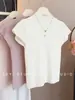 Design Elegante e Puro de Caimento Justo com Mangas Curtas Volantes e Gola Meia-Alta em Tricô, Novo para a Primavera, Estiloso e Emagrecedor, Top Casual Simples