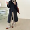 Outono/Inverno Novo Estilo Coreano Elegante Emagrecedor Gola Alta Patchwork Cadarço Longo Lã Dupla Face Casaco Feminino