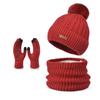 Set de tres piezas de gorro, bufanda y guantes de invierno, moda coreana, gorro de lana tejida, gorro para mujer para exteriores, cálido, con protección para las orejas