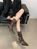 Botines Cortos de Tacón Alto con Punta Aguda y Diseño de Pliegues para Mujer, Botas de Media Pantorrilla, Estilo Caliente Otoño e Invierno 2024, Botas de Tacón de Aguja con Efecto Adelgazante
