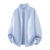 Camisa Masculina: Nova camisa masculina casual transfronteiriça de cor sólida com gola alta e manga longa, corte solto, tamanho grande, camisa masculina simples