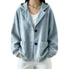 Outono Inverno 2026 Novo Estilo Transfronteiriço Moda Casual Feminina Europeia Americana Jaqueta com Capuz de Veludo Cotelê Cardigan Moletom Top