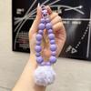Llavero Creativo de Bolas de Pelo de Color Caramelo con Cuentas Cadena Colgante Lindo Estuche de Felpa para Teléfono Set de Audífonos Decoración Colgante para el Corazón de Niña