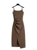 Vestido de Tirantes Asimétrico Estilizador de Cintura Estilo Francés para Mujer Tallas Grandes Nuevo Estilo de Verano Hermana Ligeramente Gordita