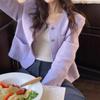 Abrigo Estilo Chanel Morado Francés para Mujer Primavera y Otoño 2025 Nuevo Retro de Alta Gama Manga Larga Suelto Top Amarillo