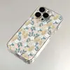 Funda de hojas florales blancas adecuada para Apple 17ProMax/16/15, funda de teléfono iPhone13/14 transparente de cobertura total
