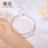 Pulsera Xigu H0039 de plata S925 de doble capa hueca de Trébol para mujer, pulsera de diseño de temperamento de moda