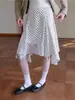 Falda de Lunares Irregular Estilo Retro Chic Línea A para Mujer, Primavera y Verano, Falda de Cintura Alta de Longitud Media para Mujer Petite