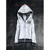 Jaqueta com capuz Y2K de manga comprida, zíper, estampa de caveira com strass, estilo punk dark street style, hip-hop, ins