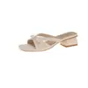 Pantuflas para mujer, nueva colección de verano 2026: Sandalias de tira única, puntera cuadrada, tacón grueso, con moño estilo francés, adecuadas para usar al aire libre, tacones altos para mujer