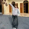Sudadera con Capucha y Cremallera para Mujer, Estilo Retro a Rayas y Bloques de Color, Botones Grandes, Estampado de Estrellas, Otoño, Holgada, tipo Cárdigan