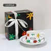 Juego de Taza de Café y Platillo de Cerámica Estilo Francés, Alta Estética Girasol Taza de Leche para el Té de la Tarde Caja de Regalo, Regalo Souvenir