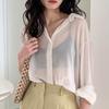 All-Match Ice Silk Proteção Solar Roupas Femininas Pequeno Verão Novo Chiffon Preto Proteção Solar Camisa Solta Fina Cardigan Exterior
