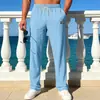 Pantalones Largos Casuales Rectos tipo Lino para Hombre de Verano Cintura Elástica con Cordón Transpirables Estilo Delgado Pantalones de Vacaciones para Hombre Productos de Venta Directa Transfronteriza