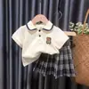 Conjunto de Verão da Moda para Menina Saia JK Estilosa Conjunto de Duas Peças Estilo College Gola Manga Curta Saia Curta Verão Estiloso