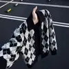 Suéter Cardigan Argyle Fair Isle Americano Masculino Outono Estilo Preguiçoso Sensação Relaxada Malha Outerwear com Gola para Casal