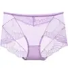 Ropa interior de encaje para mujer talla grande sexy transparente sin costuras malla algodón entrepierna cintura media bragas venta al por mayor